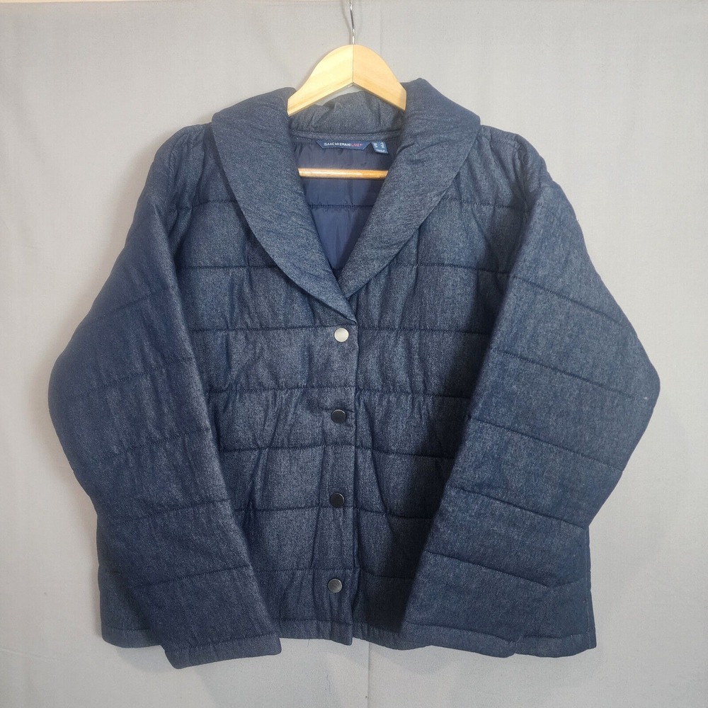 Isaac Mizrahi Live Quilted Jacket Dark‎ Indigo Shawl Collar Women's L NEW